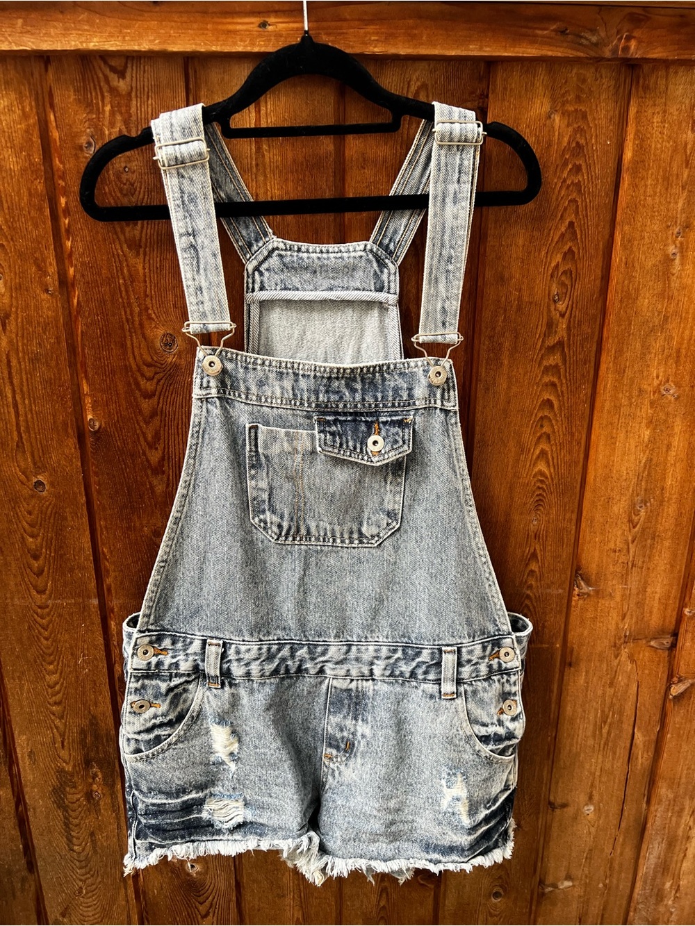 Bluesteel Distressed Denim Short Overalls Size 6